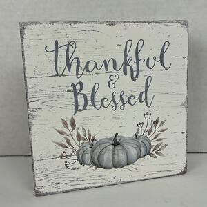 Thankful & Blessed Farmhouse Home Decor Box 6x6x1.5 inch Gray Black White Rustic